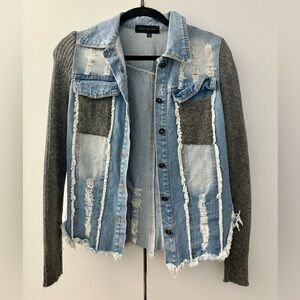 English Rose Blue Denim Jacket with Gray Sleeves